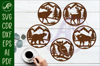Forest Animal Coasters, laser cut out Wildlife coaster 1 SVG APInspireddesigns 