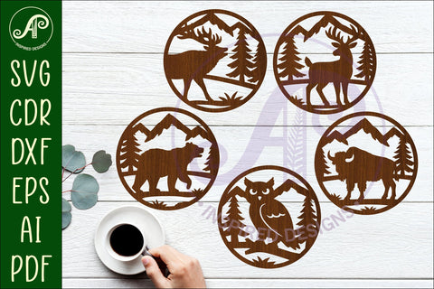 Forest Animal Coasters, laser cut out Wildlife coaster 1 SVG APInspireddesigns 