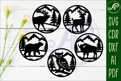 Forest Animal Coasters, laser cut out Wildlife coaster 1 SVG APInspireddesigns 