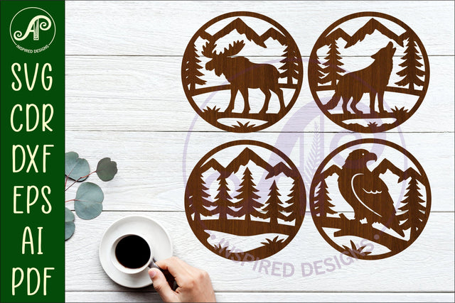 Forest Animal Coasters, laser cut out Wildlife coaster 2 SVG APInspireddesigns 