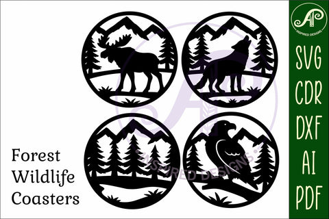 Forest Animal Coasters, laser cut out Wildlife coaster 2 SVG APInspireddesigns 
