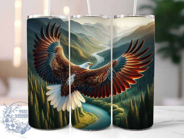 Forest Bald Eagle Tumbler, Hunting Wrap, Forest Design, Wildlife Pattern, Eagle Print, 20oz Tumbler, Sublimation Design Sublimation ToriDesigns 