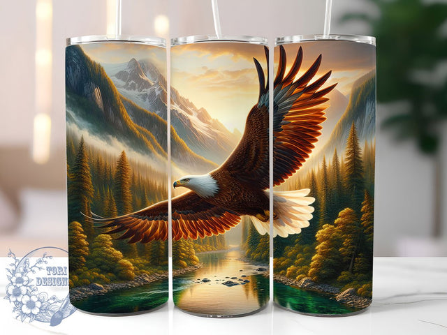 Forest Bald Eagle Tumbler, Hunting Wrap, Forest Design, Wildlife Pattern, Eagle Print, 20oz Tumbler, Sublimation Design Sublimation ToriDesigns 