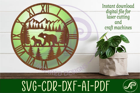 Forest bear wall clock laser cut files, SVG file. vector SVG APInspireddesigns 