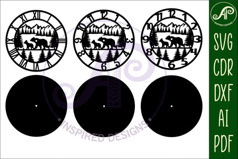 Forest bear wall clock laser cut files, SVG file. vector SVG APInspireddesigns 