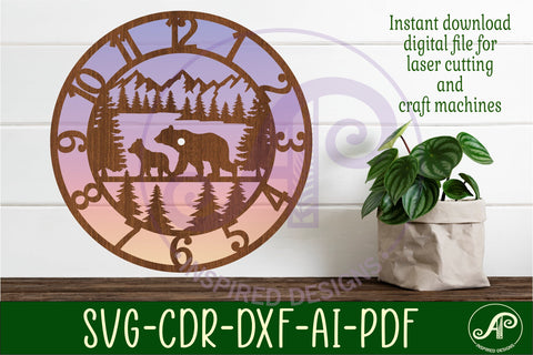 Forest bear wall clock laser cut files, SVG file. vector SVG APInspireddesigns 