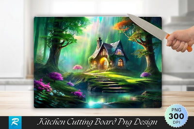 Forest Cottage Background Cutting Board Sublimation Regulrcrative 