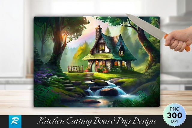 Forest Cottage Background Cutting Board Sublimation Regulrcrative 