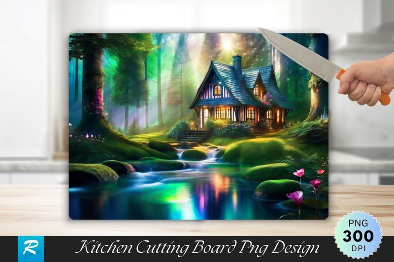 Forest Cottage Background Cutting Board Sublimation Regulrcrative 