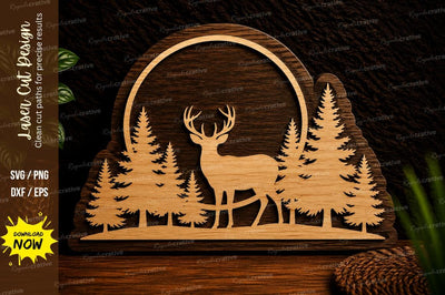 Forest Deer Circle Landscape Laser Cut SVG Design SVG Regulrcrative 