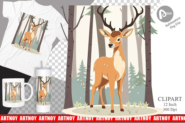 Forest Deer Clipart Sublimation artnoy 