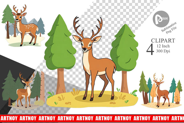 Forest Deer Clipart Sublimation artnoy 