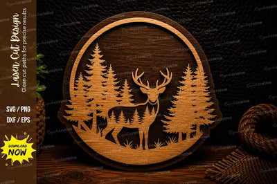 Forest Deer Landscape Circle Laser Cut SVG Design SVG Regulrcrative 