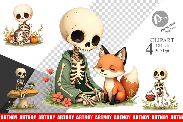 Forest Familiar Skeletons Clipart Sublimation artnoy 