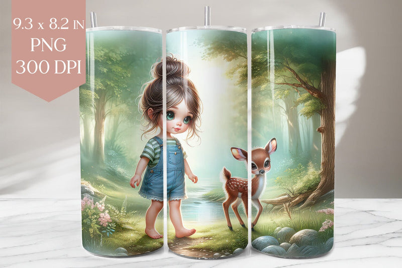Forest Girl and Fawn Tumbler Sublimation Sublimation BijouBay 