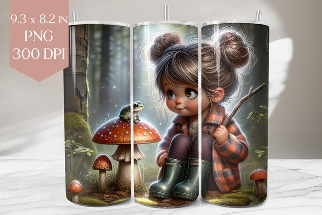 Forest Girl and Frog Tumbler Wrap PNG, 20oz Sublimation Design Sublimation BijouBay 