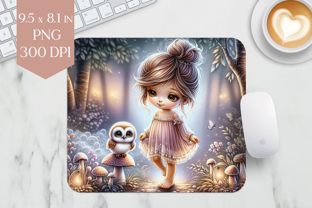Forest Girl & Owl Mousepad PNG Sublimation BijouBay 