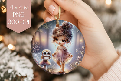 Forest Girl & Owl Ornament PNG Sublimation BijouBay 