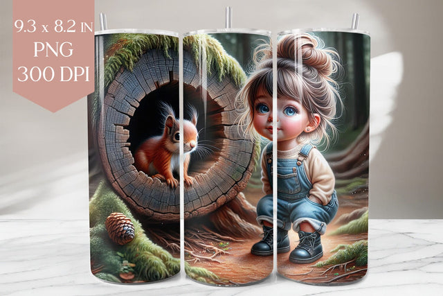 Forest Girl & Squirrel Tumbler PNG Wrap Sublimation BijouBay 