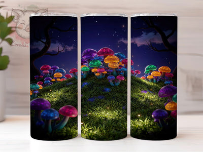 Forest Glow Mushrooms 20oz Tumbler, Bioluminescent Mushrooms, Speckled Caps, Luminous Stems, Night Scene, Skinny Tumbler, Sublimation PNG Sublimation Lara' s Designs 