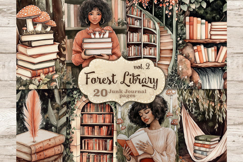 Forest Library Junk Journal Kit | Book Lover Ephemera SVG GlamArtZhanna 