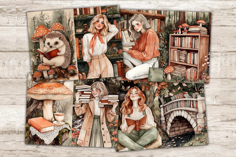 Forest Library Junk Journal Pages | Book Lover Papers SVG GlamArtZhanna 