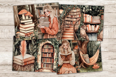 Forest Library Junk Journal Pages | Book Lover Papers SVG GlamArtZhanna 