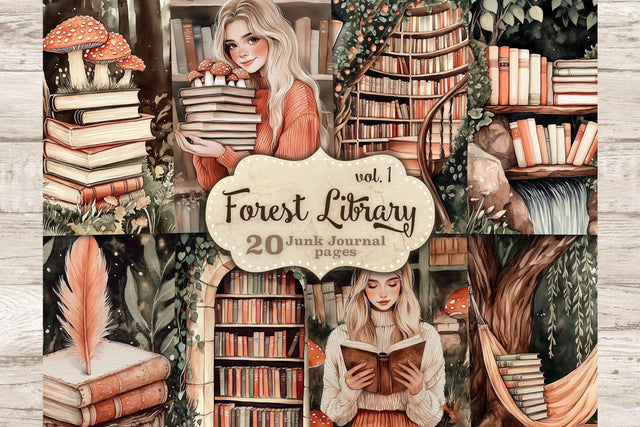Forest Library Junk Journal Pages | Book Lover Papers SVG GlamArtZhanna 