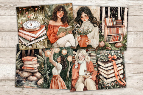 Forest Library Junk Journal Pages | Book Lover Papers SVG GlamArtZhanna 