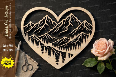 Forest Mountain Heart Laser Cut, forest mountain svg, heart nature svg SVG Regulrcrative 