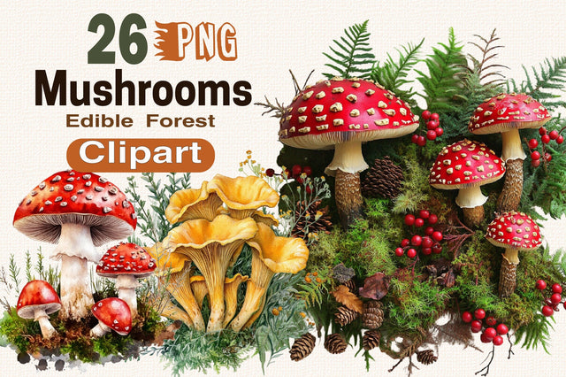 Forest Mushroom Clipart Bundle. Sublimation SVGArt 