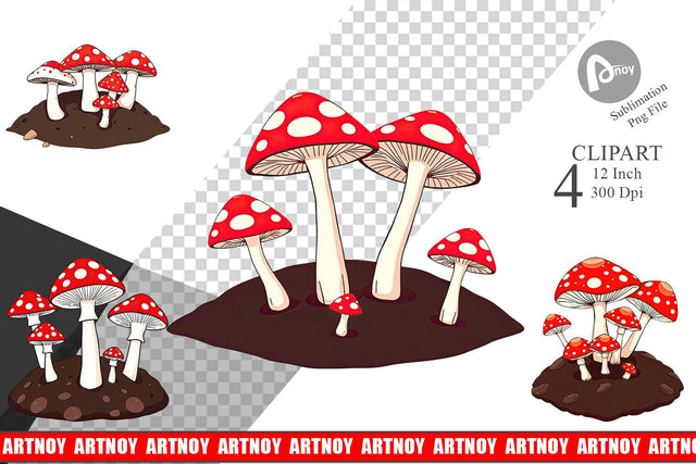 Forest Mushrooms Clipart Sublimation artnoy 