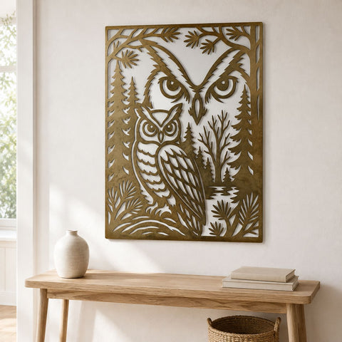 Forest Owl Laser SVG | Owl Metal Wall Art | Woodland Owl DXF | Forest Wildlife CNC File | Plasma Cut Owl Design | Nature Laser Cut File SVG HappyDesignStudio 