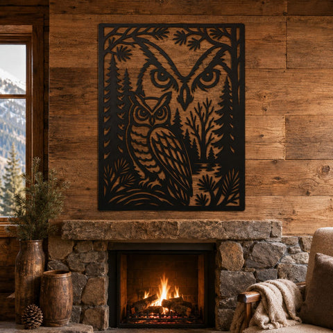 Forest Owl Laser SVG | Owl Metal Wall Art | Woodland Owl DXF | Forest Wildlife CNC File | Plasma Cut Owl Design | Nature Laser Cut File SVG HappyDesignStudio 