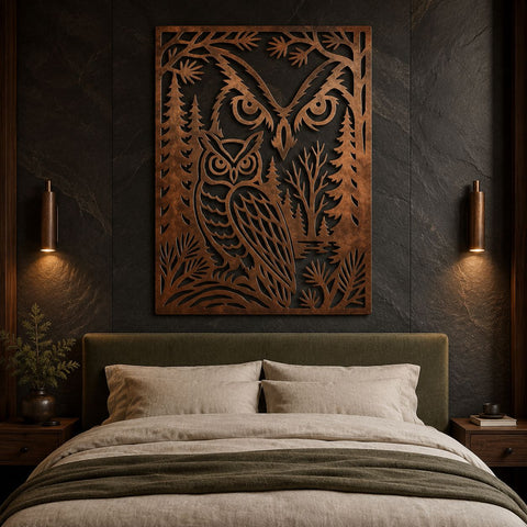 Forest Owl Laser SVG | Owl Metal Wall Art | Woodland Owl DXF | Forest Wildlife CNC File | Plasma Cut Owl Design | Nature Laser Cut File SVG HappyDesignStudio 