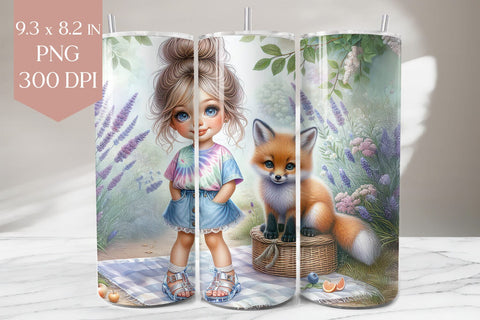 Forest Picnic Girl and Fox Tumbler Sublimation Design Sublimation BijouBay 
