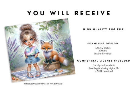 Forest Picnic Girl and Fox Tumbler Sublimation Design Sublimation BijouBay 