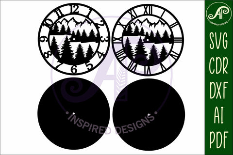 Forest wall clock laser cut files, SVG file. vector SVG APInspireddesigns 