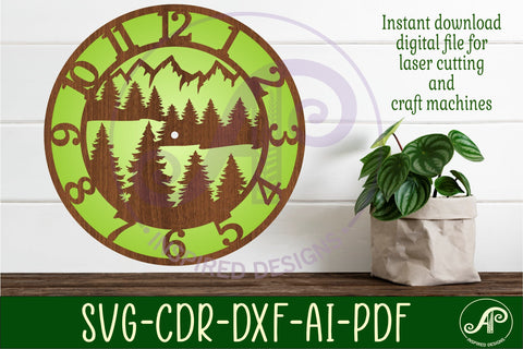 Forest wall clock laser cut files, SVG file. vector SVG APInspireddesigns 