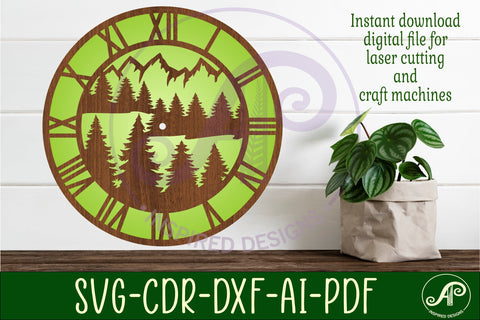 Forest wall clock laser cut files, SVG file. vector SVG APInspireddesigns 