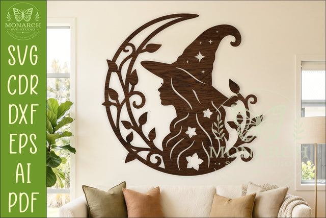 Forest Witch Crescent Moon SVG, Laser Cut Wall Art, Cottage SVG APInspireddesigns 