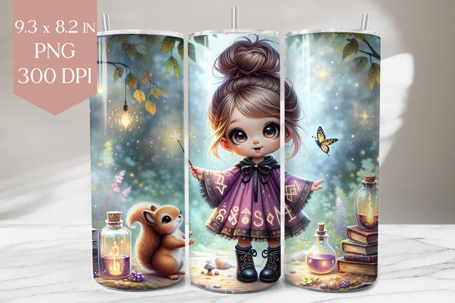 Forest Witch Tumbler Wrap PNG, Cute Girl 20oz Sublimation Sublimation BijouBay 