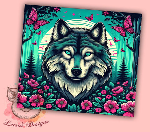 Forest Wolves Butterflies 20oz Tumbler Png, Straight & Tapered Tumbler Png, Floral Wolf Tumbler Png, Digital Download PNG Sublimation Lara' s Designs 