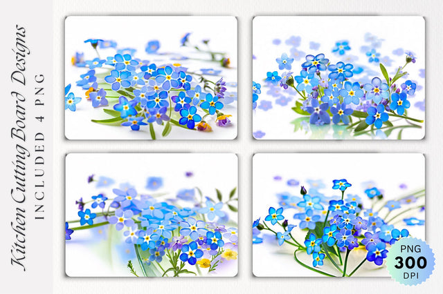 Forget Me Not flowers Glass Cutting Board PNG Design Sublimation Regulrcrative 