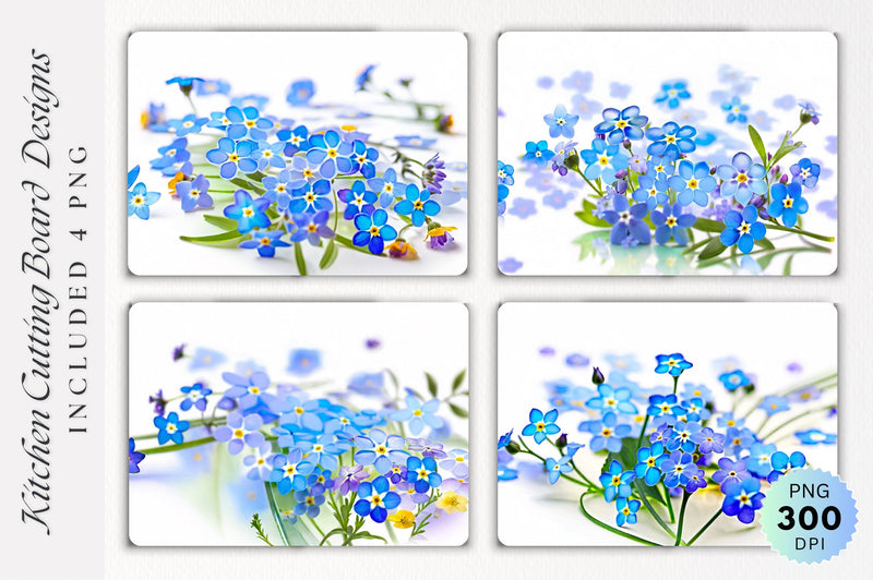Forget Me Not flowers Glass Cutting Board PNG Design Sublimation Regulrcrative 
