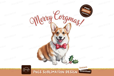 Format: Title: Happy Corgi Christmas Bow Tie Holly Sublimation Designangry 