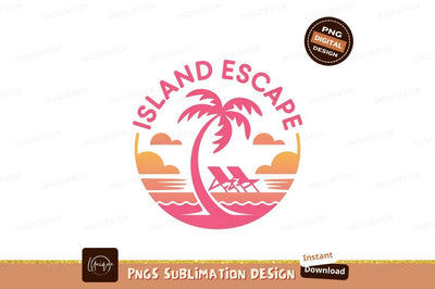 Format: Title: Island Escape Beach Scene palm tree Sublimation Designangry 