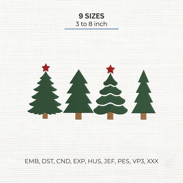 Four Christmas Trees Embroidery Design – Minimalist Pine Trees Holiday Machine Embroidery File Embroidery/Applique DESIGNS PatternFeed8 