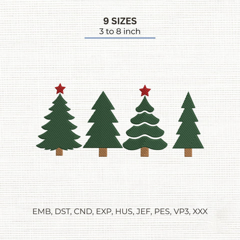 Four Christmas Trees Embroidery Design – Minimalist Pine Trees Holiday Machine Embroidery File Embroidery/Applique DESIGNS PatternFeed8 
