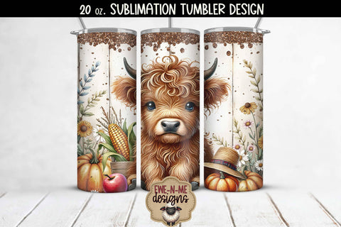Four Fall Highland Cow Designs - 20 oz Sublimation Tumbler PNG Sublimation Ewe-N-Me Designs 